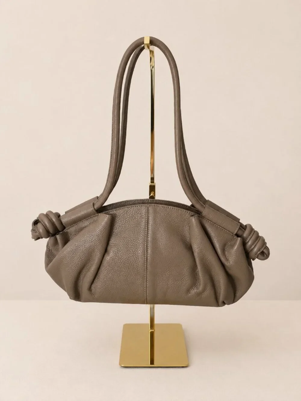 Taupe Italian Leather Shoulder & Crossbody Bag, Soft Gathered Leather Handbag